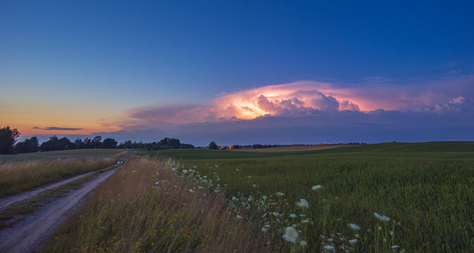 Lightning bolts in the cumulus clouds, powerful storm