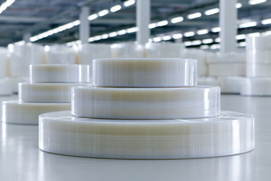 White Industrial Rings Arranged on Factory Floor