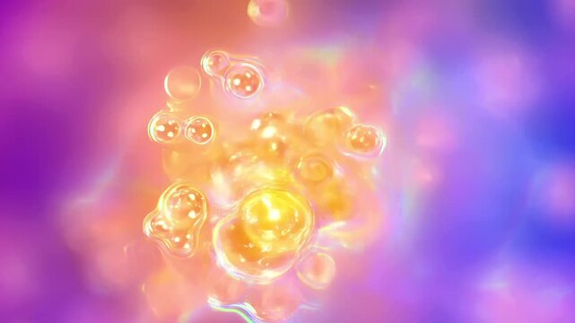 Abstract Bokeh Rainbow Colors Deep Bokeh Texture Glowing Liquid Bubbles With Abstract Bokeh Rainbow Colors And Deep Texture in Vibrant Purple And Orange Gradient Light Particles Background
