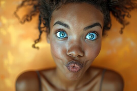 The young girl made a grimace with her lips, and stared at the orange background