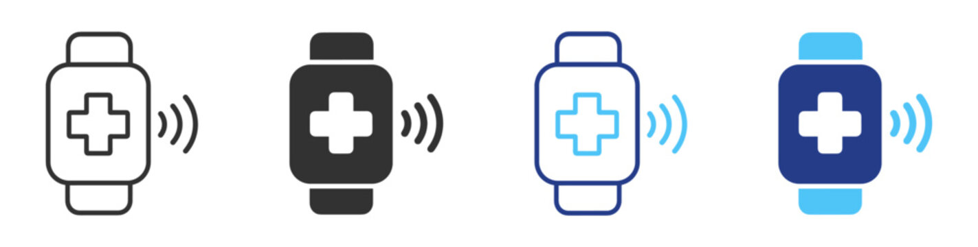 Healthcare smartwatch with medical monitoring line icon on transparent background