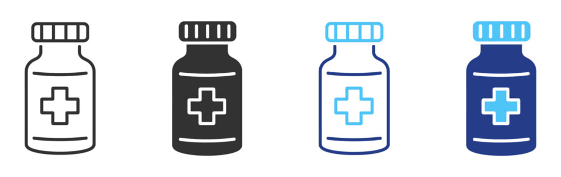 Medicine bottle with medical cross line icon on transparent background
