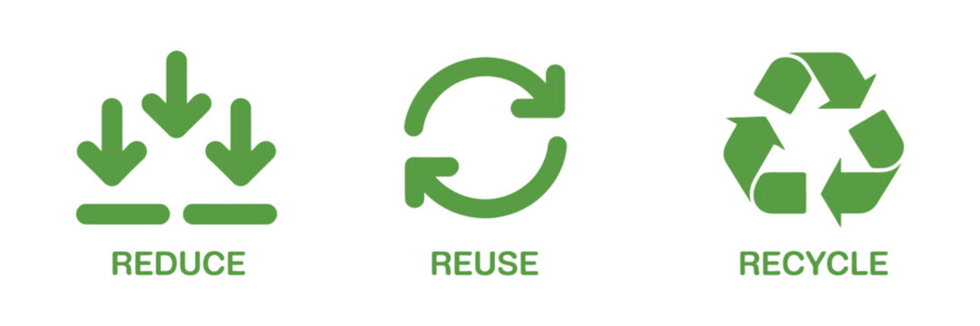 Reduce reuse recycle vector icons featuring triangle arrows, recycling symbols, rotation, sync, outline editable stroke, and sustainable environmental design concepts.