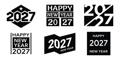 Happy new year 2027 bold geometric block typography design set with negative space style. © MD kibriya Ahamed 