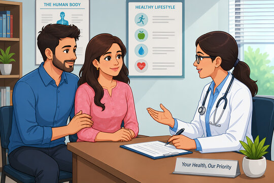 Supportive Couple Consulting a Doctor During a Healthcare Checkup