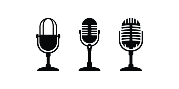 Vintage microphone collection retro recording equipment for podcasts and music