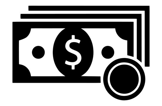 Stack of banknotes and single coin black icon representing cash with currency banknote investment