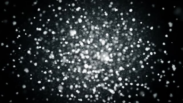 Abstract background with glowing white particles and bokeh effect in dark space, magical stardust or falling snow concept
