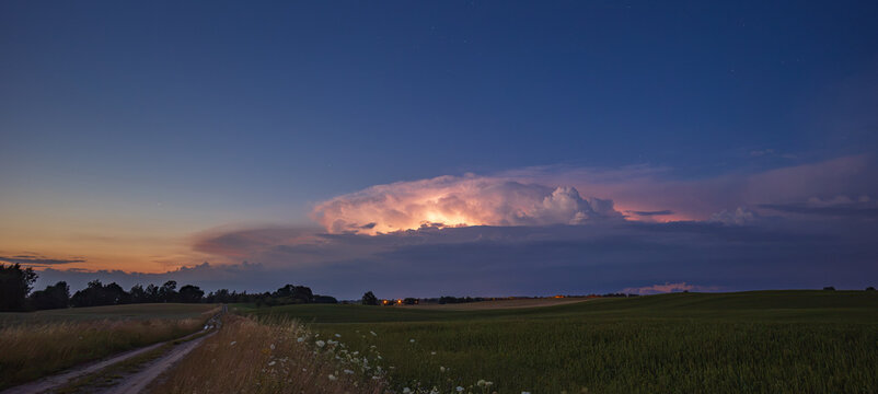 Lightning bolts in the cumulus clouds, powerful storm