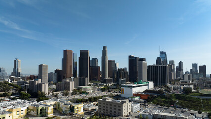 Fototapeta premium Los Angeles Downtown Buildings from Northwest Aerial Shot Panorama California USA