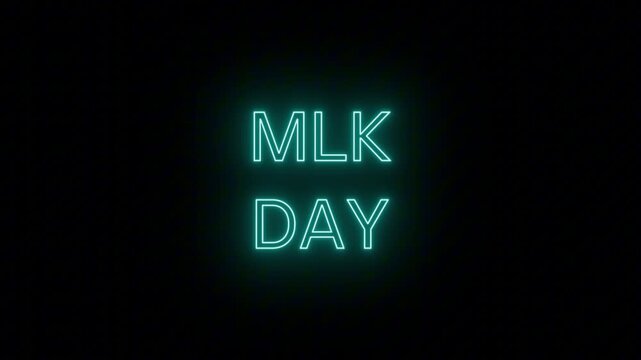 Glowing Cyan Neon Badge 'MLK DAY' Seamless Loop on Transparent Alpha Channel, Perfect for Martin Luther King Jr Day Screens