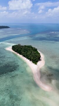 Aerial shot of Kerayaan Beccu Beach, a white-sand beach in Kotabaru, South Kalimantan