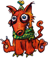 Perro de fiesta. Ilustración en técnica mixta lápiz y color digital © tttavo