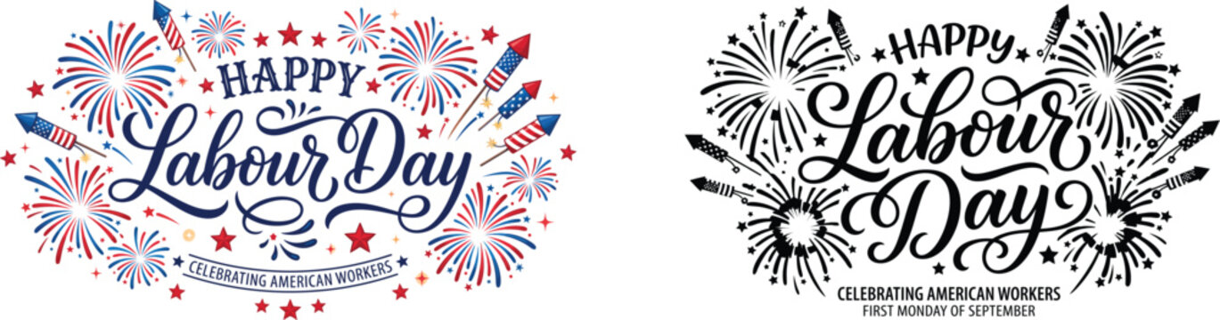 Happy Labor Day Celebration Design with Fireworks for American Workers
