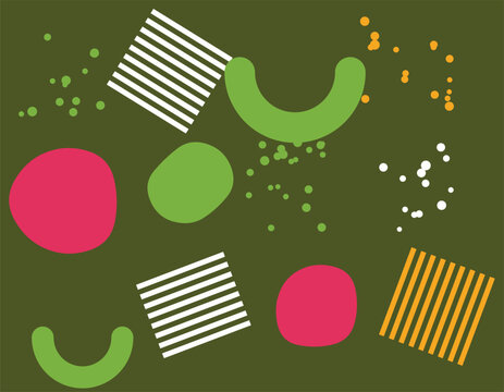 Abstract geometric pattern with colorful shapes and lines on a dark green background isolated on transparent background, Vector
