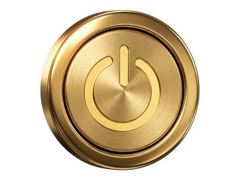 Golden power button isolated on transparent background