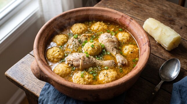 Classic Paraguayan Bori Bori de Pollo Chicken Soup in Clay Pot