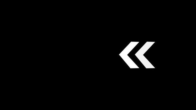 Arrow icon concept animation right to left direction looping arrow loading and navigation symbol,Left arrow moving for road direction on black background.