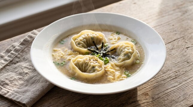 Authentic Korean Manduguk Dumpling Soup in Bowl