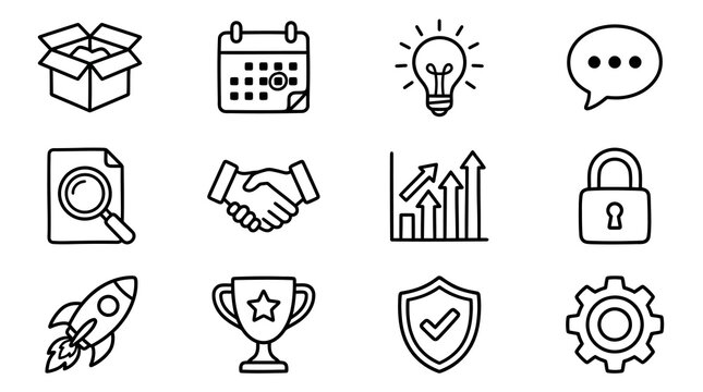 Startup and corporate success line icons