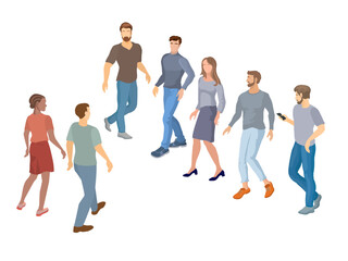 Obraz premium isometric pedestrians set walking in different casual outfits and poses