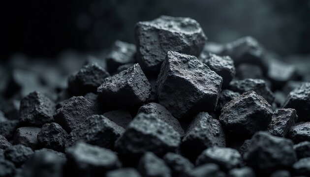 Pile of rough black coal chunks. Natural solid mineral fuel, a textured background for energy industry reports. Useful for presentations and articles on power generation.