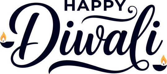Happy diwali day festive calligraphy with traditional oil lamps celebration design © Ragia