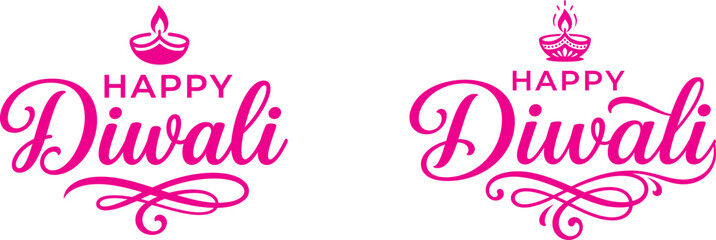 Happy diwali day elegant pink calligraphy with traditional oil lamp designs © Ragia