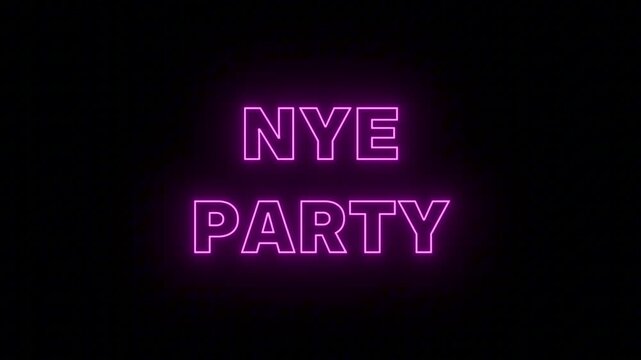 Vivid Magenta Neon Badge 'NYE PARTY' with Continuous Loop and Transparent Background, Ideal for New Year Eve Celebration Videos