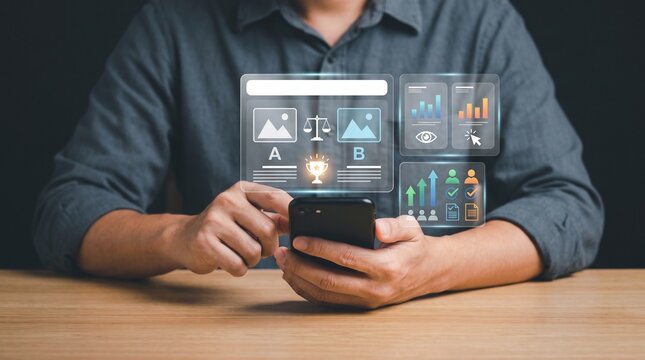 Content creation dashboard a/b testing, management and creative project organization with dashboard, creation, management, organization, workflow software interface, workspace planning