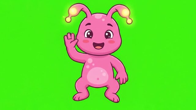 2D Cartoon Alien Character Dancing on Green Screen Background Animation
