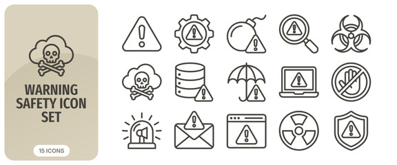 Fototapeta premium Warning safety icon set, danger and security alert signs, vector line icons