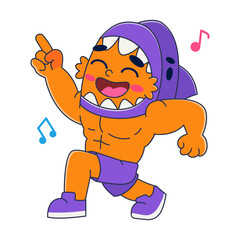 Obraz premium Happy shark dancing with music notes.