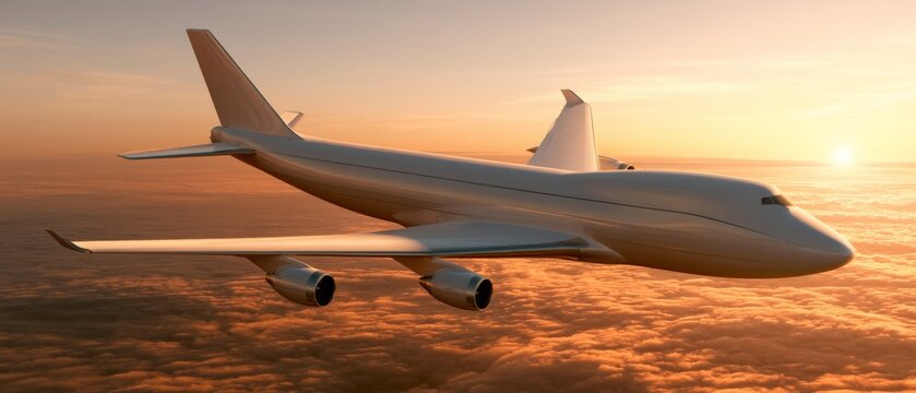Flying above the clouds during sunset near a large plane in the sky