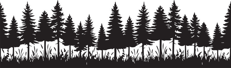 Pine Trees Forest Silhouette Landscape Vector Illustration © estia