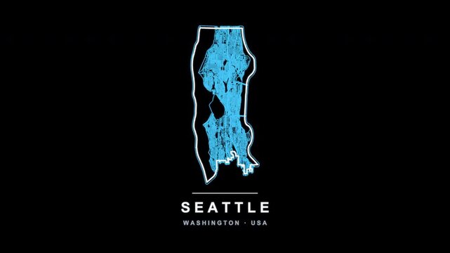 Seattle City Line Map Self Drawing Animated Overlay, Alpha 4K
