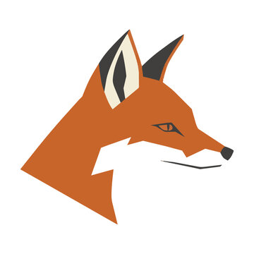 Minimalist stylized fox head profile with geometric lines and sharp angles isolated on white. Modern graphic design concept