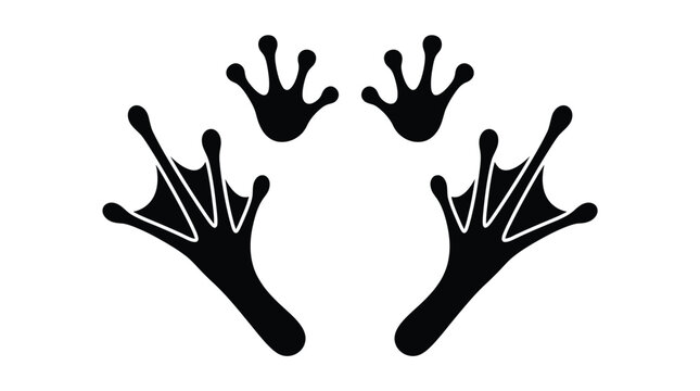 Minimalist black vector illustration featuring detailed frog footprints arranged symmetrically on a clean white surface
