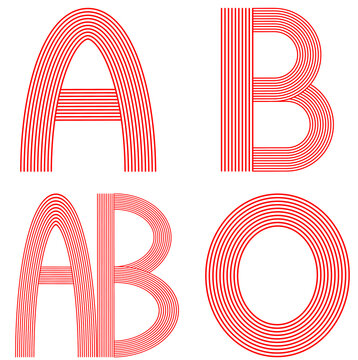 ABO Blood Type Typography Set with Modern Striped Letter Design