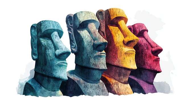 Easter Island Moai. Easter Island Moai hand drawn watercolor illustration