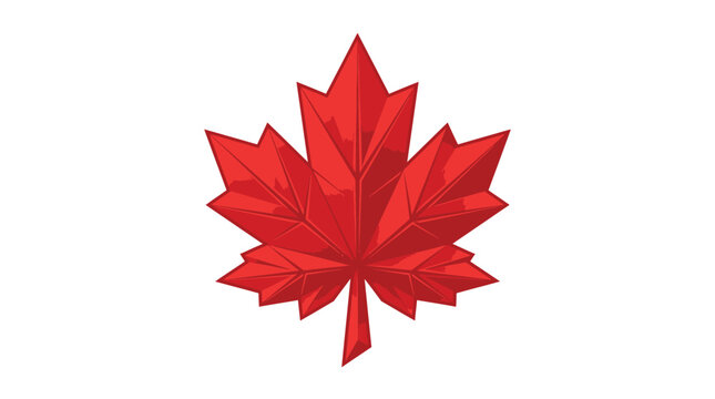 Vibrant red maple leaf vector illustration featuring sharp geometric facets and a polished shiny finish