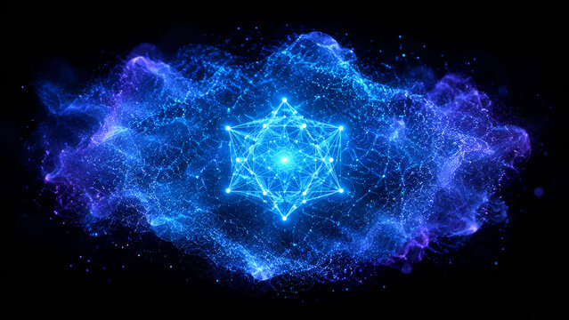Glowing Data Network in a Particle Field Symbolizing Digital Intelligence