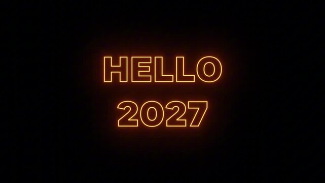 Cozy Orange Neon Sign 'HELLO 2027' with Continuous Loop and Transparent ProRes Alpha Channel, Perfect for Festive Promos
