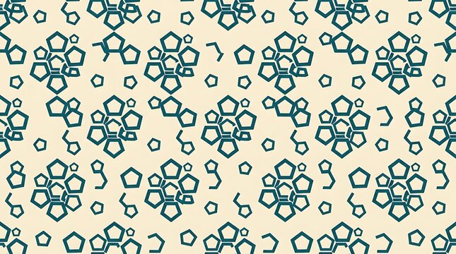 Seamless geometric pattern with teal pentagons on cream background