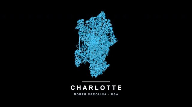 Charlotte City Line Map Self Drawing Animated Overlay, Alpha 4K