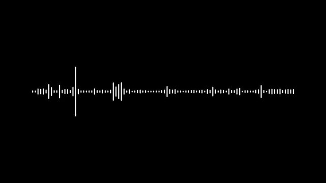 Audio waveform spectrum animation.Sound wave audio spectrum black background.4k audio animation,White sound waves meter- Lines audio wave visualisation.