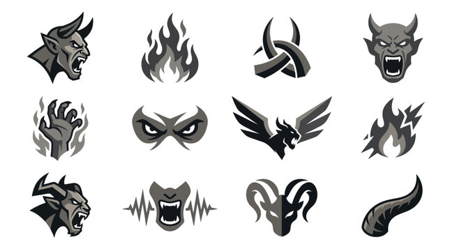 Gothic demon and fantasy monster head logo collection.