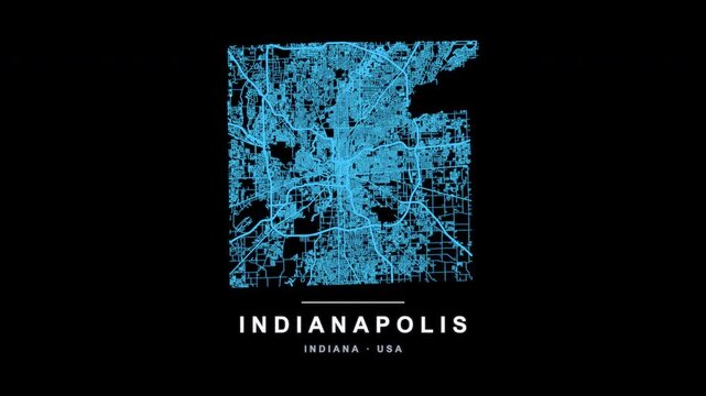 Indianapolis City Line Map Self Drawing Animated Overlay, Alpha 4K