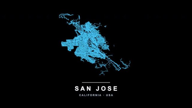San Jose City Line Map Self Drawing Animated Overlay, Alpha 4K