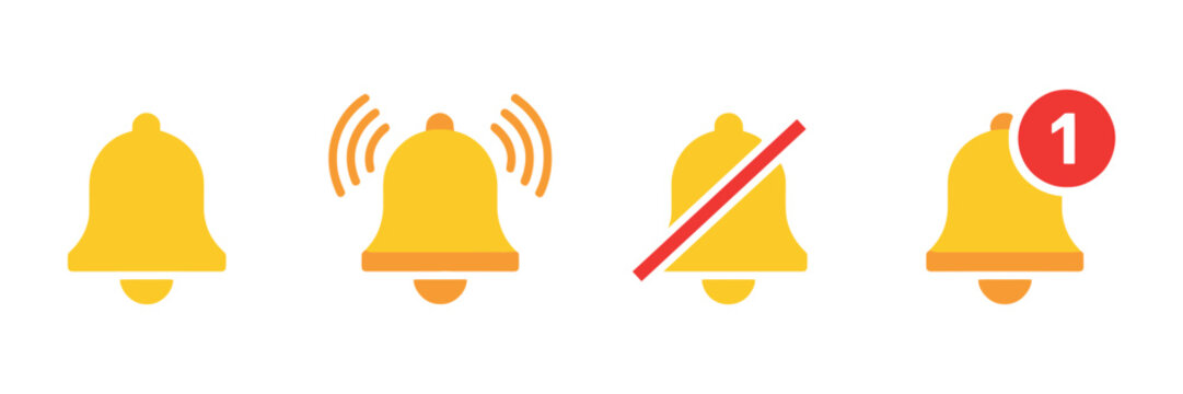 Notification bell icons with alert reminder checkmark and message symbols